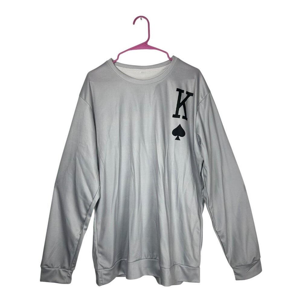 King Of Spades Graphic Light Gray Long Sleeve Shirt Size L